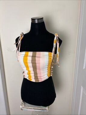 Aerie Bandeau Striped Pastel Tie-Shoulder Tube Top - Yellow, Pink, Blue, Tan